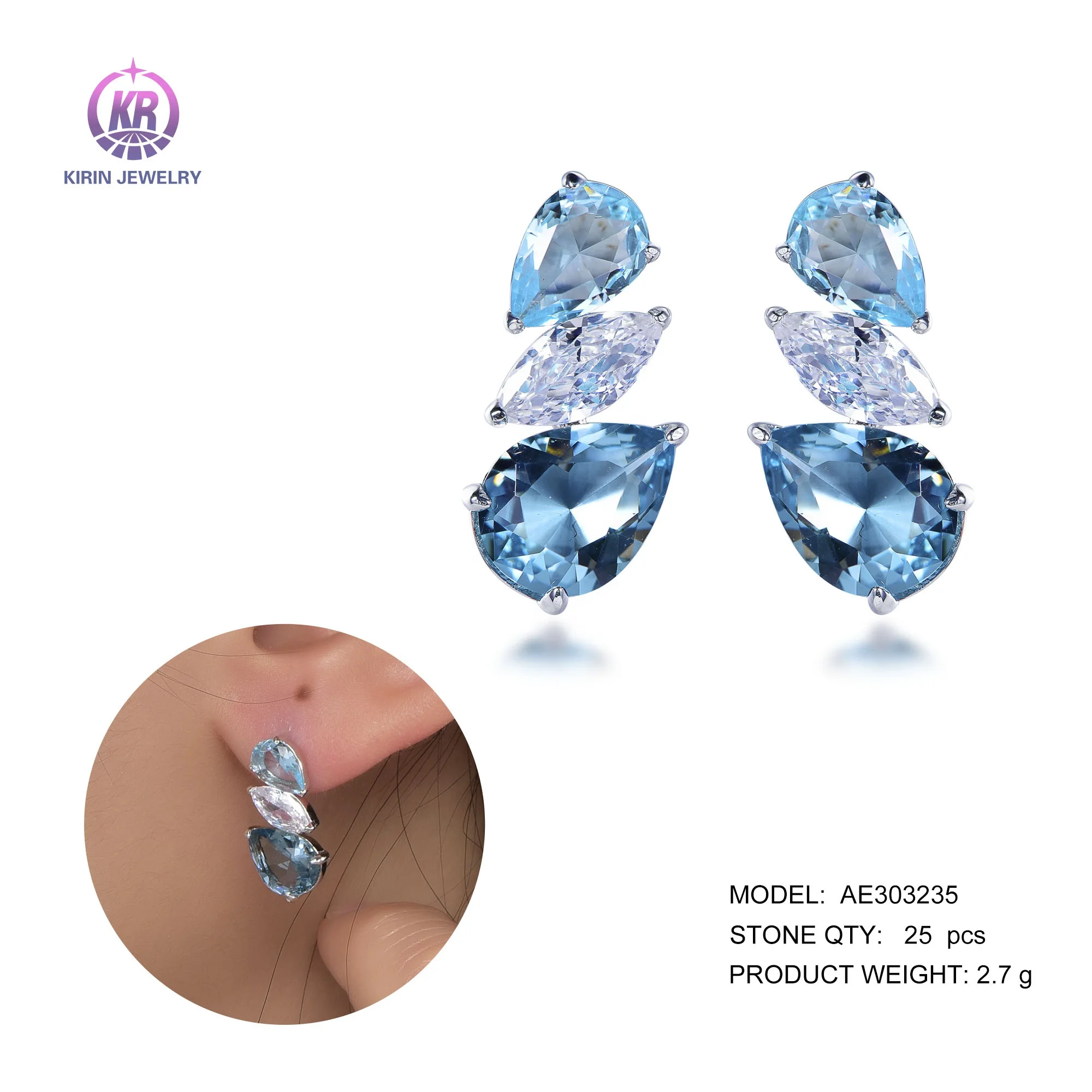Pear Aquamarine Marquise Tassel Earrings AAA Zircon Earrings 925 Sterling Silver Dangle Earrings for Women