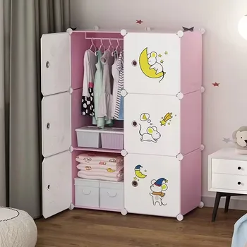 Children modern bedroom wardrobes baby clothes storage cabinet blue with white door portable kid plastic wardrobe