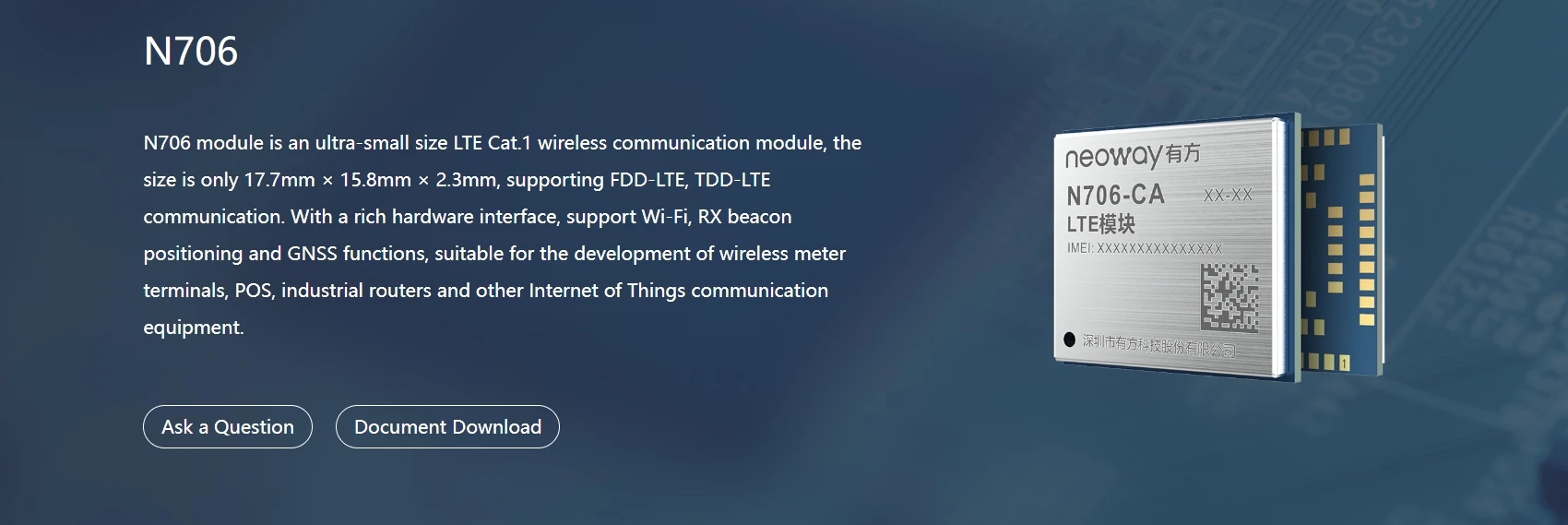 n706 Shenzhen Electronics Merrillchip\u0027s Remote Medical Neoway N706 Ultra-Small  LTE Module. GNSS Capable Solution