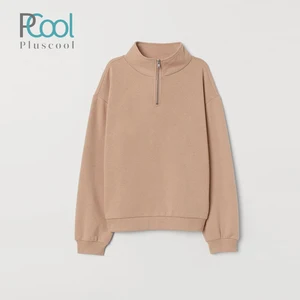 Wholesale Women Boxy Stand-up Collar Pullover Hoodie Sweatshirt with 1/4 Zip at Top