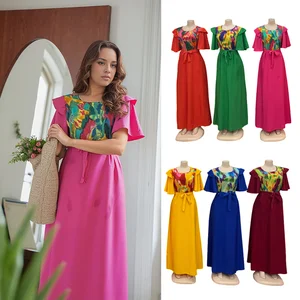 Wholesale Latest Fashion Autumn Women's Casual Printed Large Size Short Sleeve Round Neck Dress