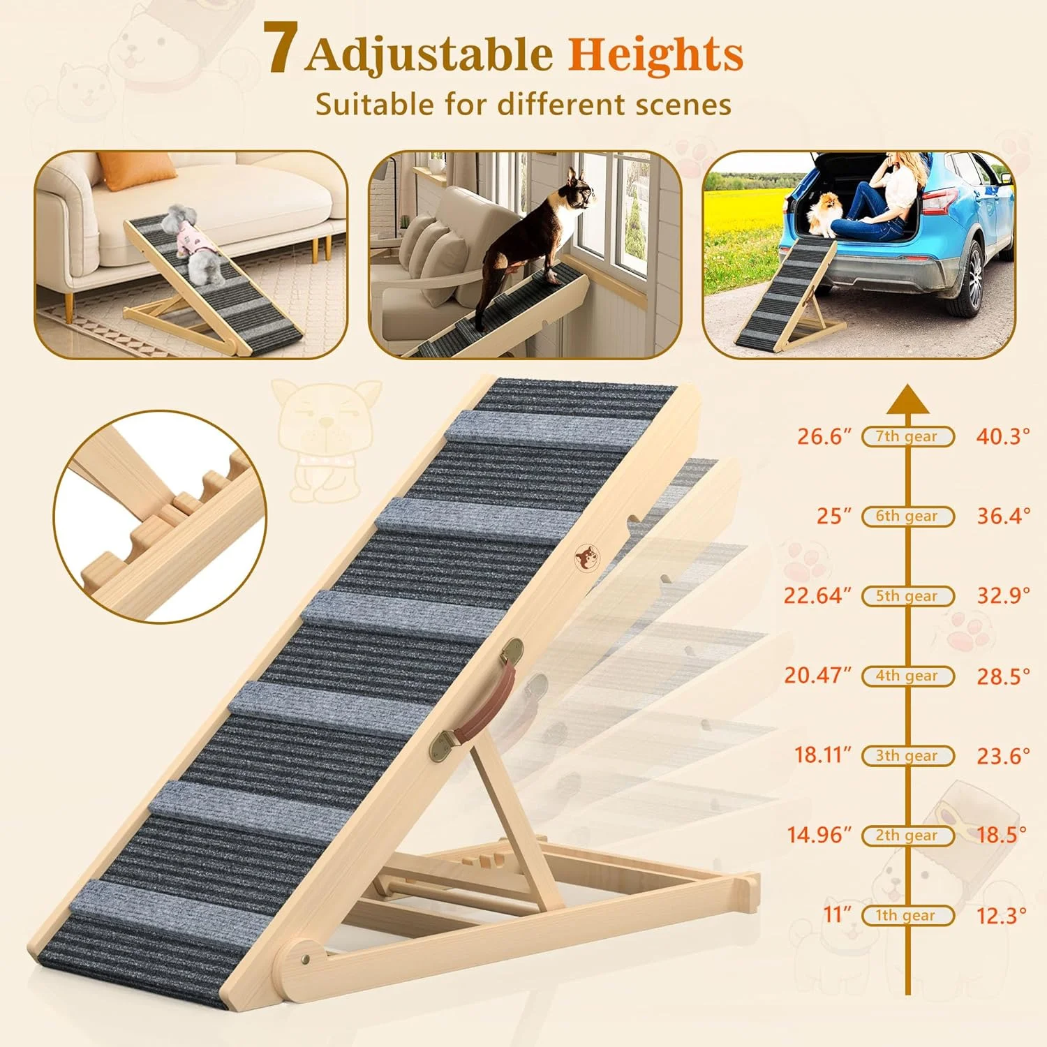 Folding Dog Ramp Adjustable Steps For Car Truck Suv Bed Couch Stairs ...