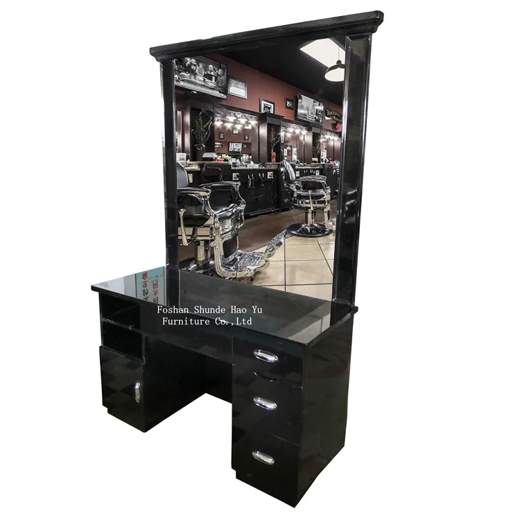 Newest Double Seat Barber Station With Mirror Black Barber Shop