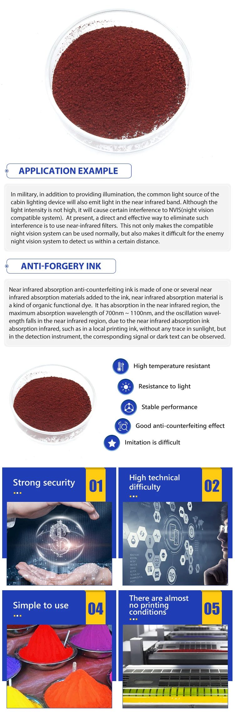 NIR 850nm visible absorbing dyes for security application, View NIR