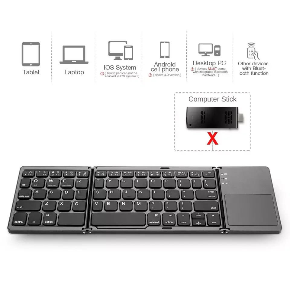 High Quality Foldable Wireless Keyboard With Touchpad for Ios/Android/Windows Mobile Phone Tablet Pc Bt Keyboard