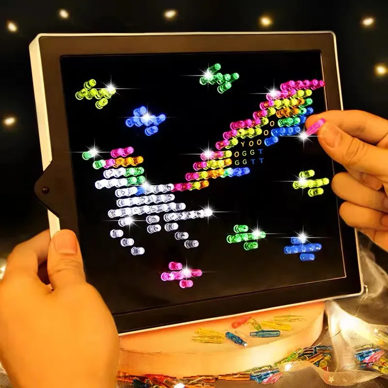 Creative Light up Board  DIY 3D Magic Led Light Panel  276PCS Drawing Mushroom Nail Puzzle Educational Toys for Kids