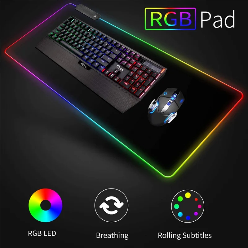 RGB Gaming Mouse Pad Large Size Colorful Luminous for PC Computer Desktop 7 Colors Mouse aperçu 2