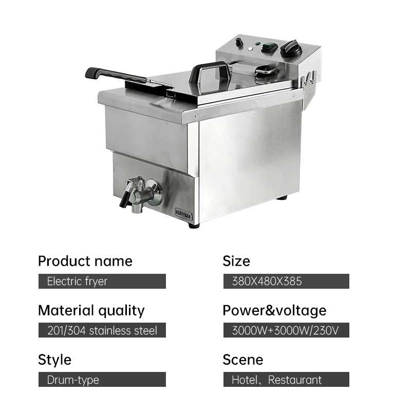 Heavybao Commercial Electric Deep Fryer 8L 3000W for Restaurants French Fries Machine with Food Grade Stainless Steel