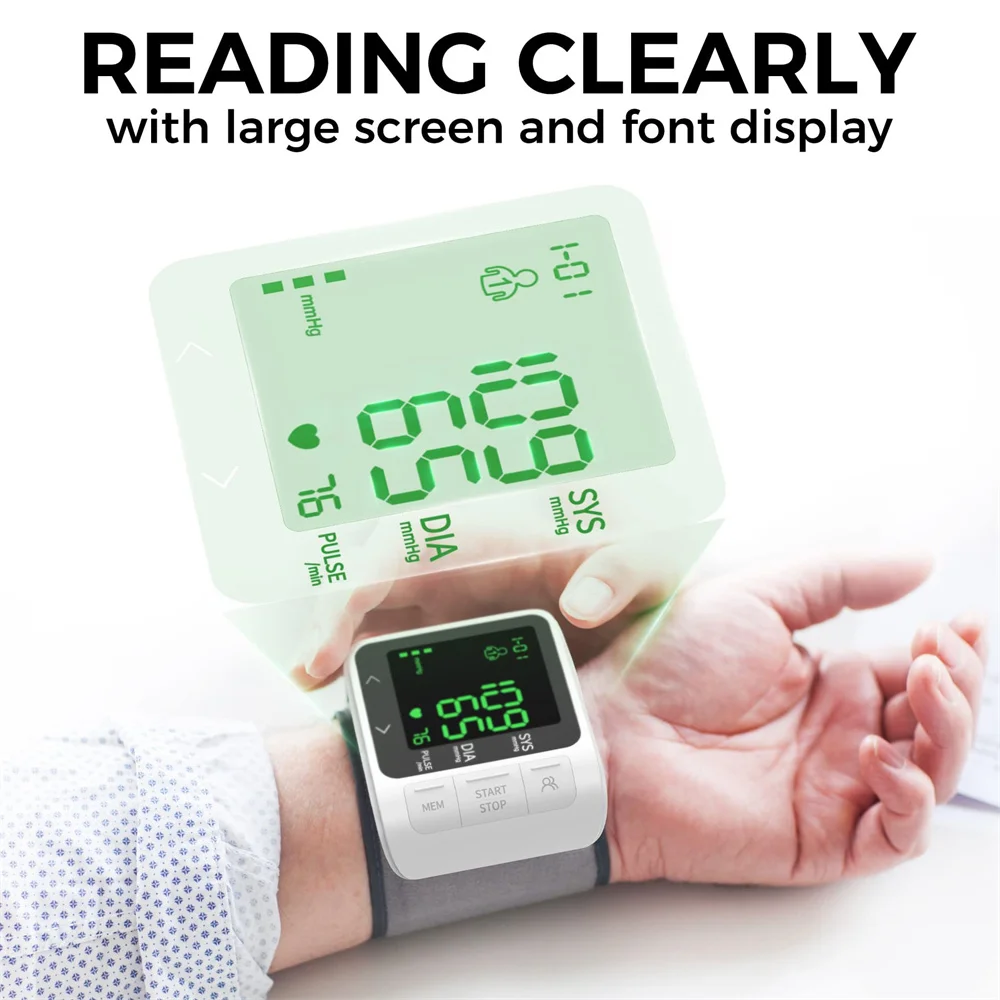 Wrist Blood Pressure Monitors Digital Blood Pressure Machine for Home Use  with Voice LED Backlit Adj