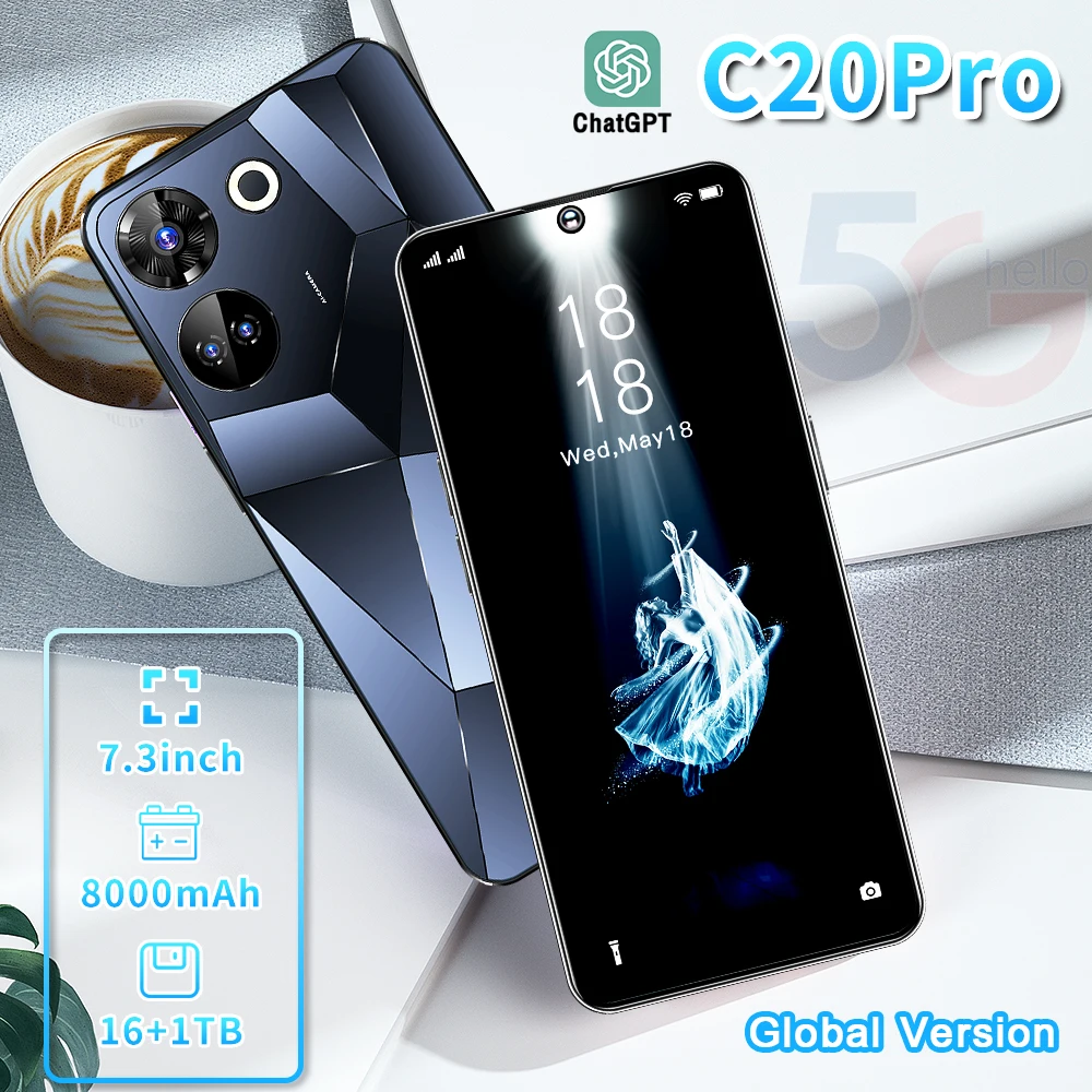 Wholesale 2023 оригинальный C20 pro Телефон 16 ГБ + 1 ТБ большой  аккумулятор 5 г смартфон 7,3 дюймов HD полноэкранный двойной SIM dual  android мобильный телефон From m.alibaba.com