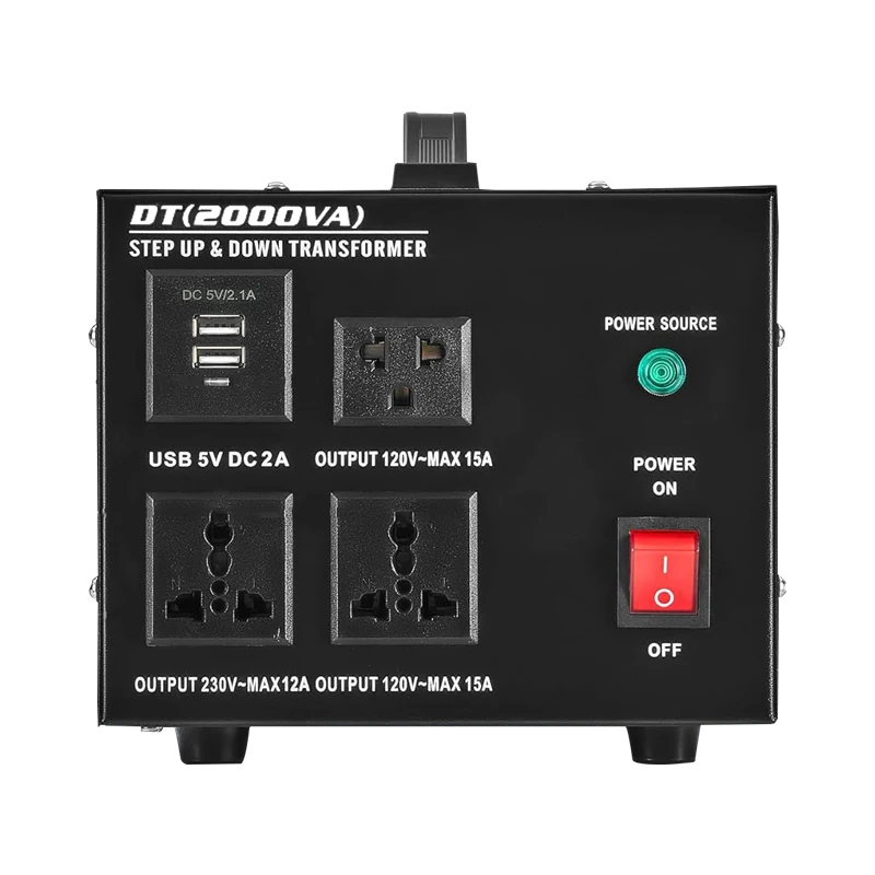 DT-2000VA ヘビーデューティ電圧トランス 110Vから220V変換器