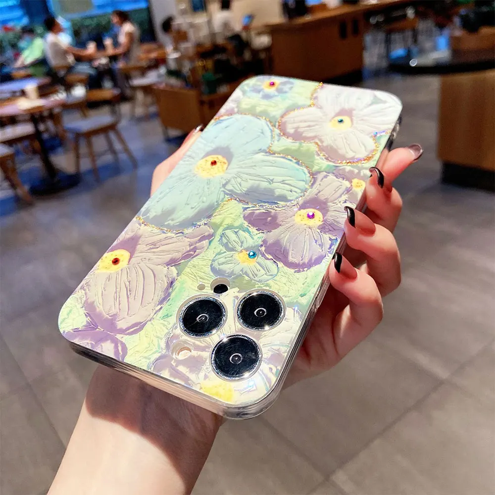 Oil Painting Flower Phone Case For iPhone 15 14 13 12 11 Plus Pro Max Diamond Sjk211 Laudtec details