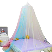 Rainbow Princess Bed Canopy with Glowing Stars Mosquito Net Room Decor Bed Curtains for Girls Fits Twin Full Queen Size Beds