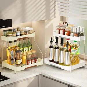 Multi-Functional Household Spice Organizer Space-Saving Kitchen Storage Rack with Elevated Double-Layer Spice Rack for Kitchen