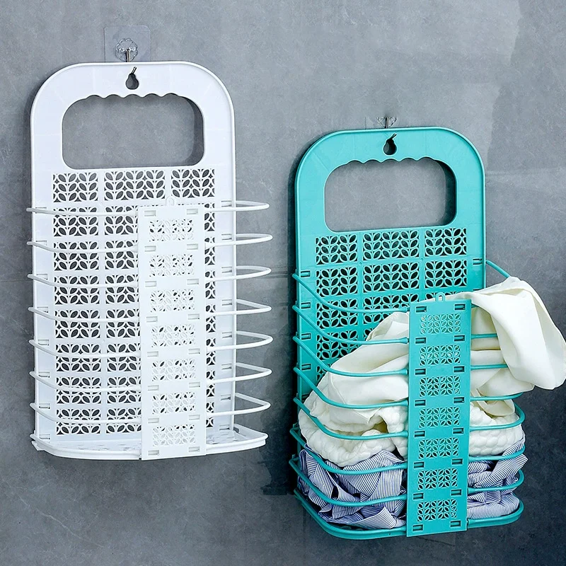 Hanging Plastic Space-Saving Lightweight Waterproof Eco-Friendly Collapsible Foldable Laundry Hamper Wall-Mounted Basket