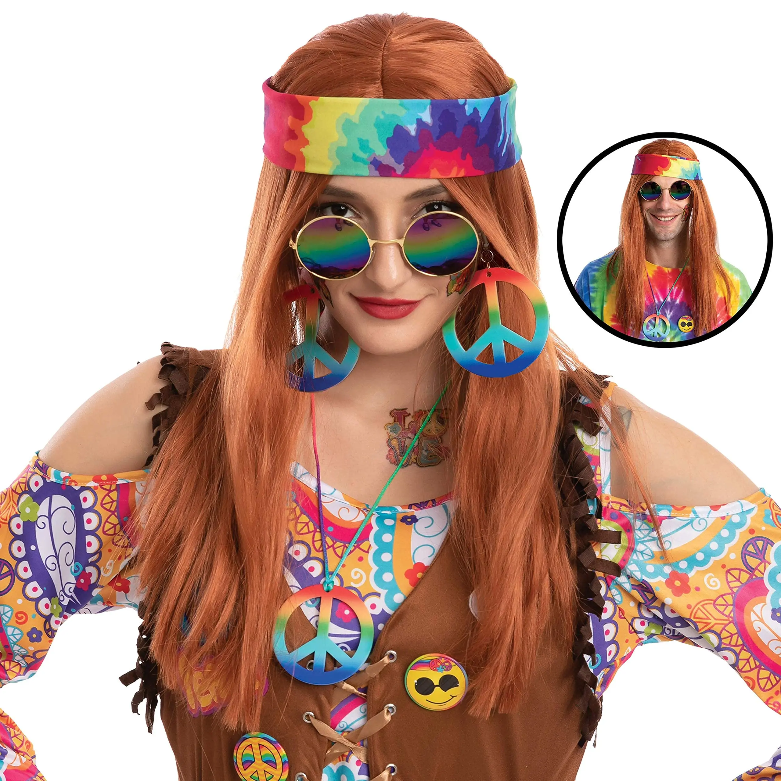 Adult 60/70/80s Hippie Party Dress up 7pcs Accessories Set