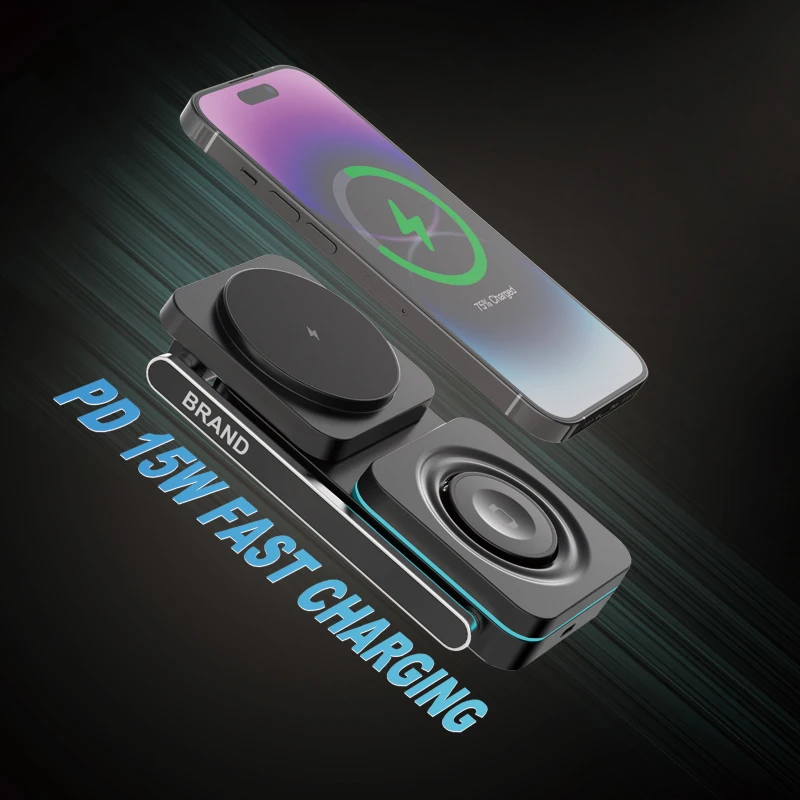 Trending 15W 3-in-1 Magnetic Folding for Qi Wireless Charging Station Mobile Phone Charger Holder for Headphone Watch