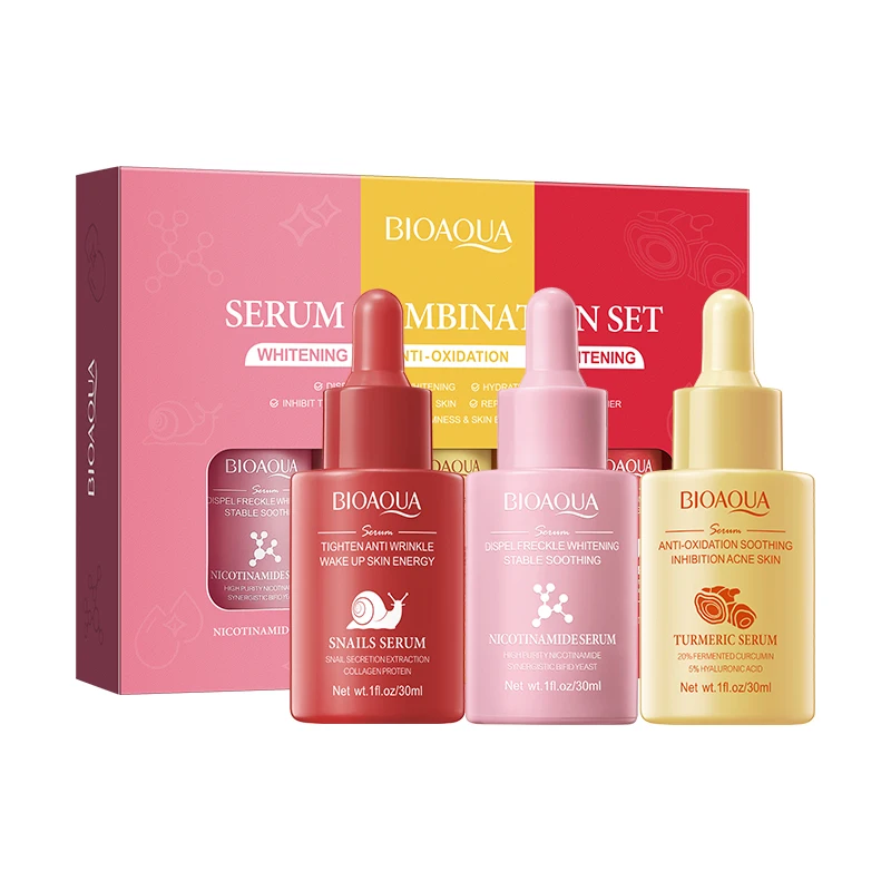 BIOAOUA Brightening Essence Kit Snail Turmeric Niacinamide Essence Set for Glow Skin