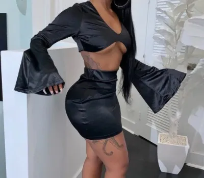 R20496S женский новый 2022 модный осенний комплект с юбкой и коротким топом рукавом-фонариком