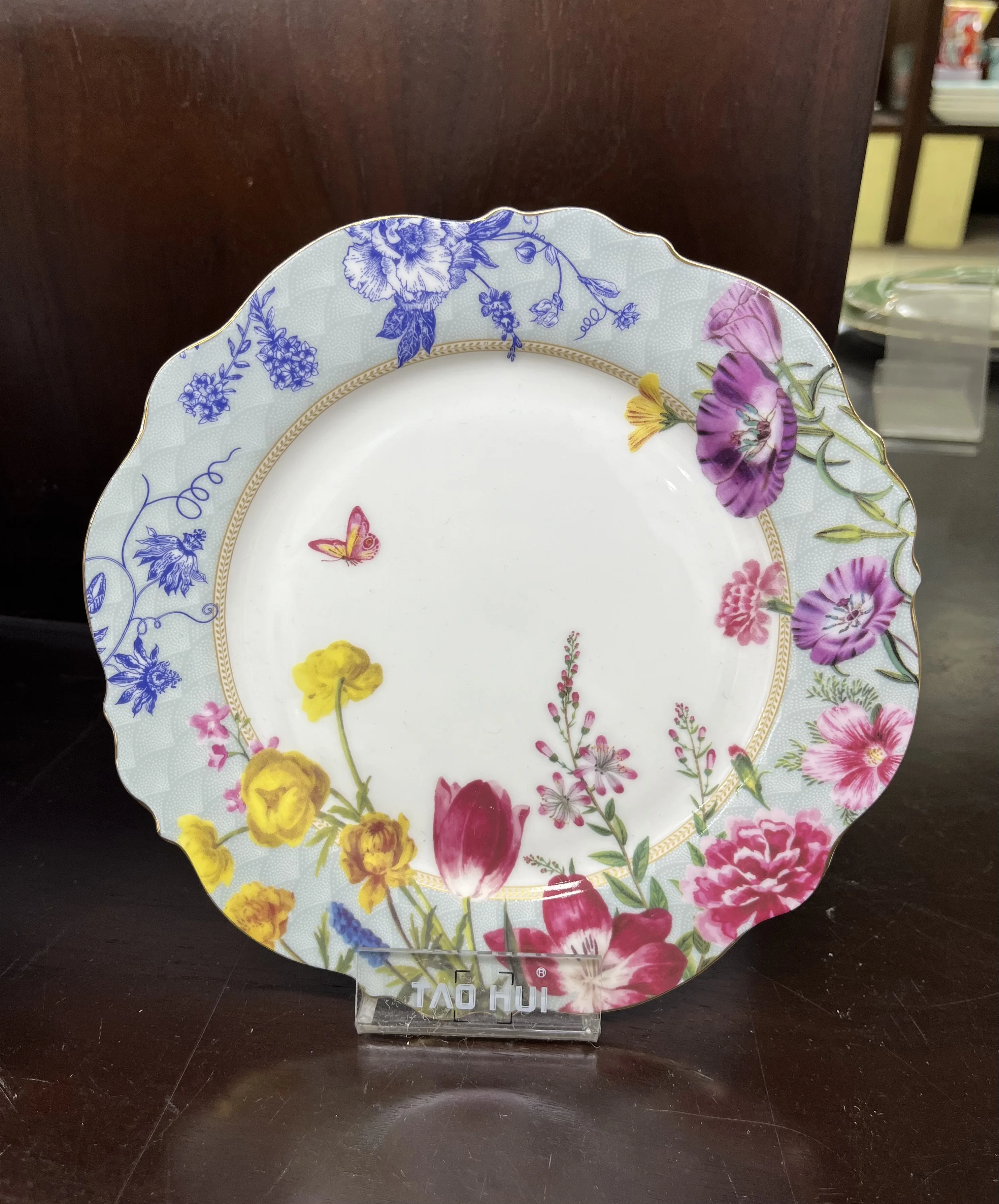 Premium Bone China Dinnerware Set for 4 Vintage Purple Floral Dinnerware Set for Women