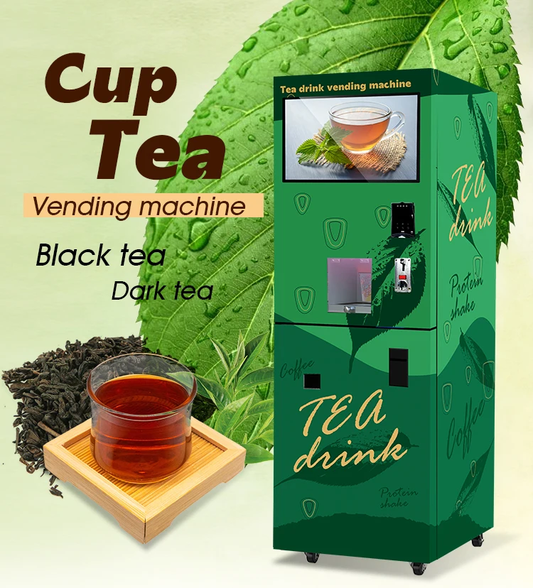 Tea Green Tea Leaf Vending Machine GS Fully Automatic Black SDK Carbon Steel Case with Tempered Glass Pump Water & Tap Water