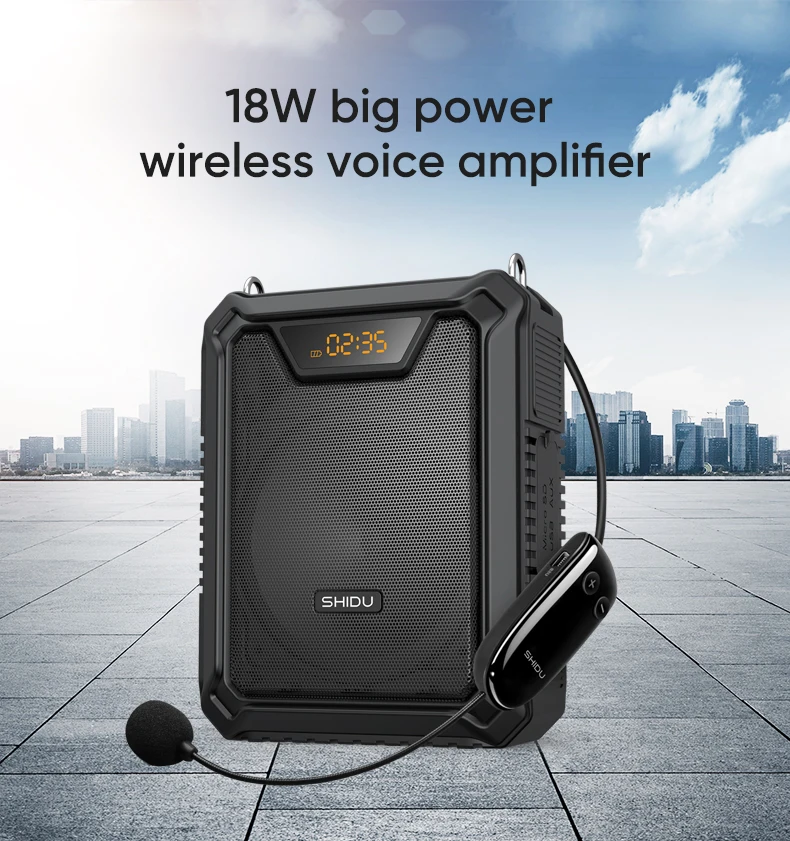 SHIDU M808 18W Loud Voice Rechargeable Battery Outdoor Waterproof Voice Amplifier with Headset wireless microphone