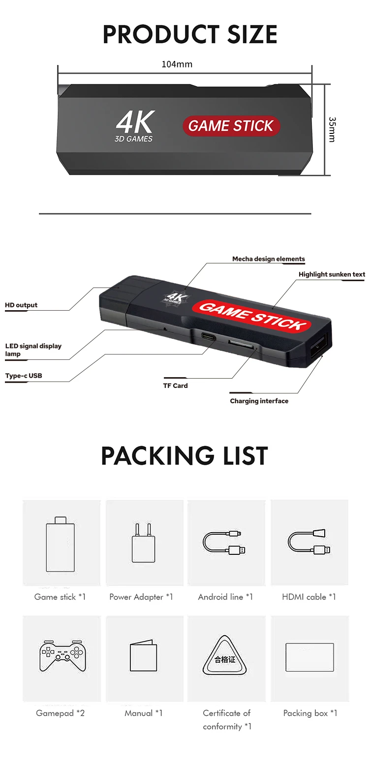 X2 PLUS Game Console Retro Gaming Tv Stick 4K 2.4G Double Wireless Controller 64GB Video Game Consoles 30000 Games For PSP PS1