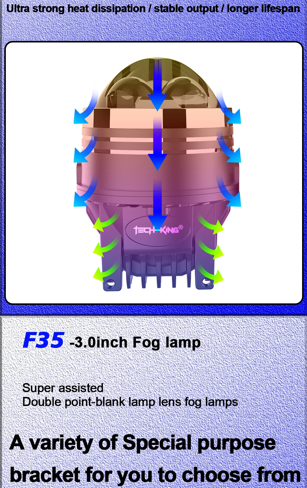 TECH-KING Custom 3.0 Inch Dual Beam Led Fog Lamp 12v 45w 70W 6000K Waterproof Universal Car Laser Fog Light 6000k Color Lens