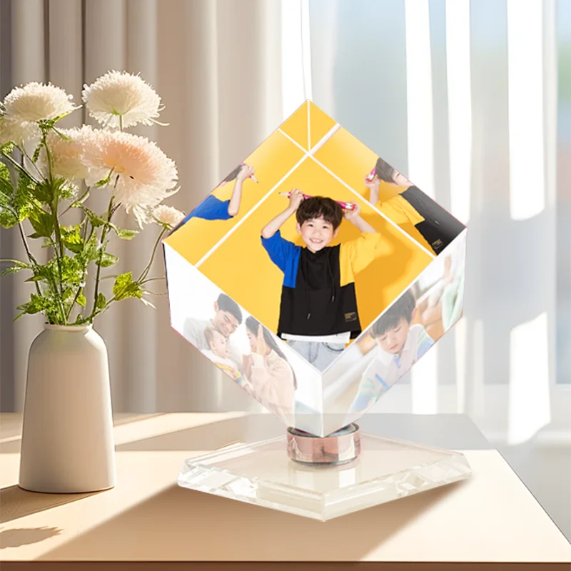 Personal Custom Crystal Crafts Custom Shape High Quality 3d Laser Glass Carve Cube Photo Blank Glass Cube With Rotating Base