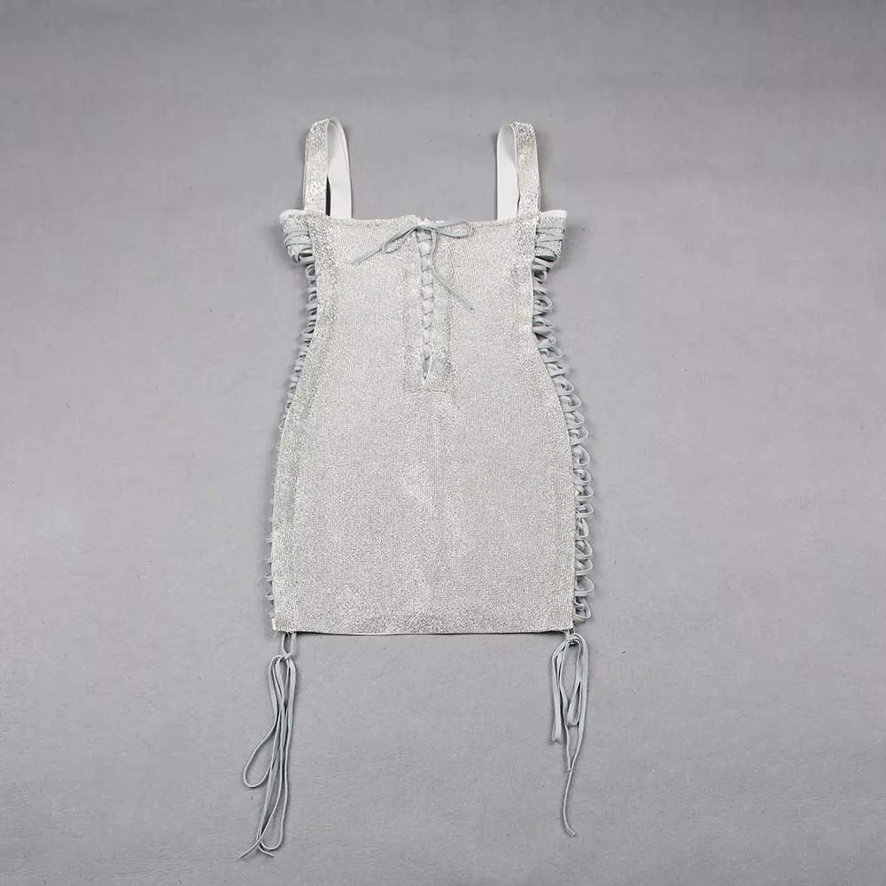 Luxurious Silver Diamond Mini Dress for Women Sexy Party Ball