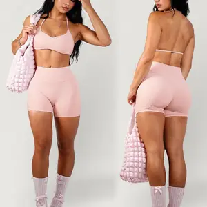 Manufacturer Custom Womens Yoga Pants Nylon Workout Sportswear Fitness 2 Piece Set High Stretch Breathable Soft Gym Wear Sets