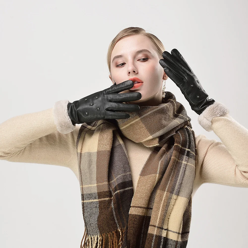 Kulanyane World хорошо известный бренд поставщик кожаные зимние перчатки черные меховые