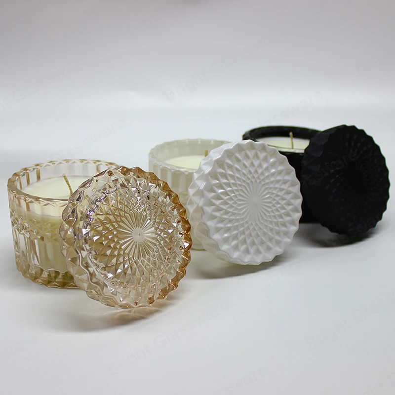 Luxury Matte Embossed Glass Candle Jars With Flat Glass Lids Unique Candle Vessels for Christmas