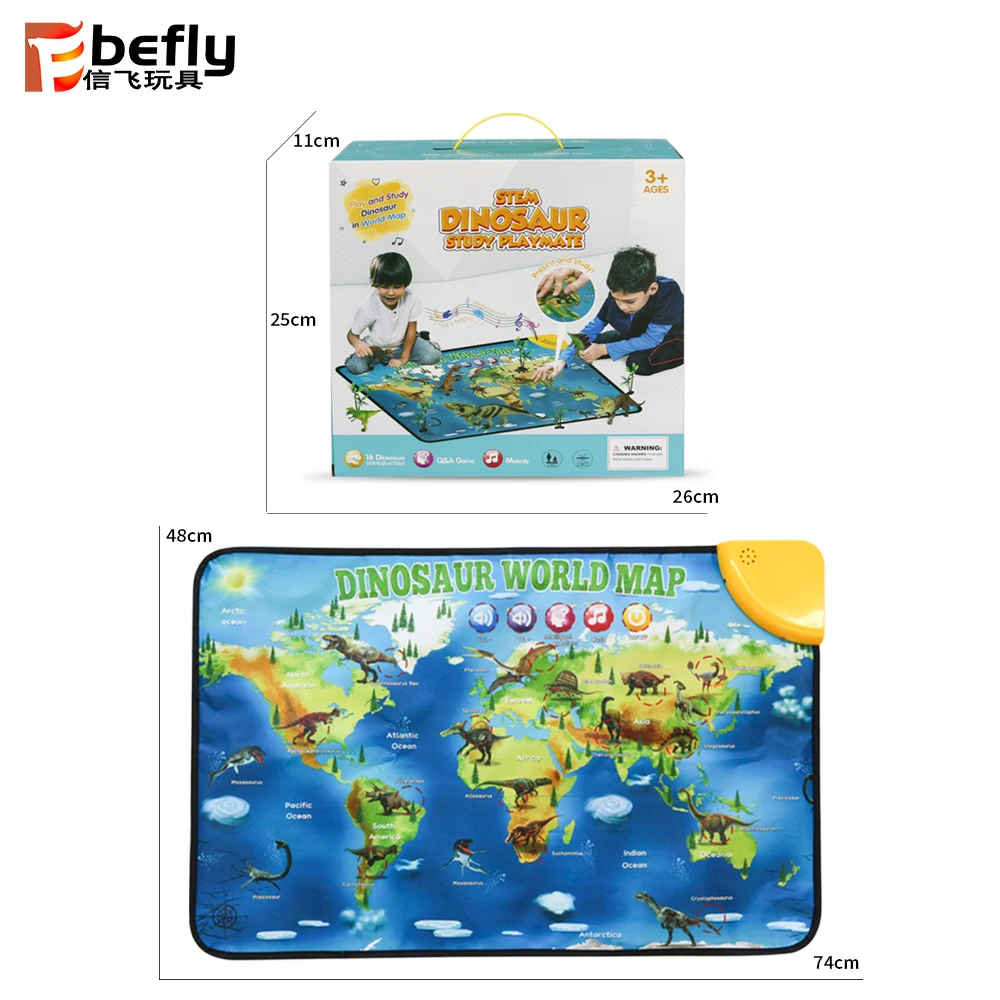 Dinosaur Play Mat Electric Sound and Dialogue Educational Poster Learning Wall Chart with Dino Model