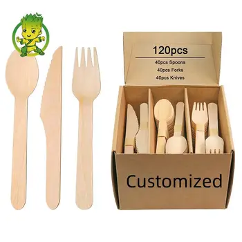 Compostable Biodegradable Bulk Birch Wood Spoon Forks Knives Disposable Wooden Cutlery