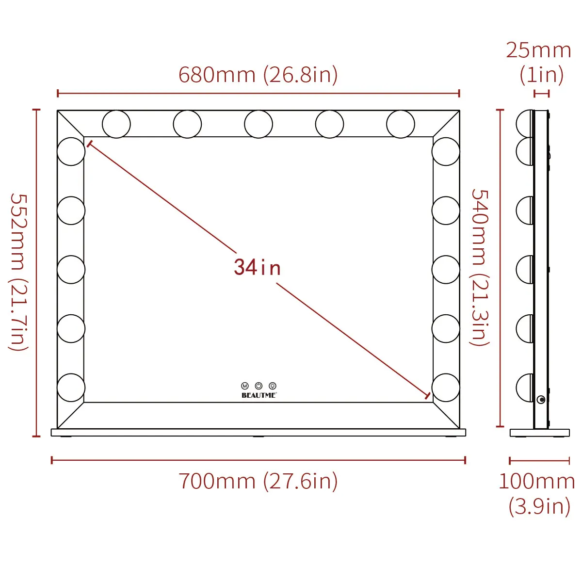 BEAUTME Hollywood Lighted Vanity Mirror with Lights for Dresser 15pcs Led Bulbs Wall Mirror Big
