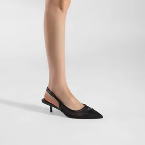 Moncheer Women's Mesh Slingback Kitten Heels Pointed Toe Elegant Low Heel Pumps Classic Slingback Woman Heels