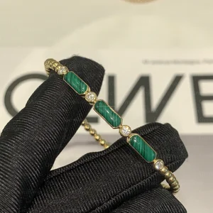 Modern 18K Gold 6.79g Malachite Birthstone Bracelet - 17cm Adjustable Twist Chain & Bangle
