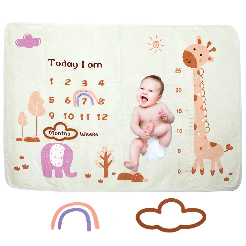 Flannel Fleece Digital blanket Baby Milestone Blanket customizable printed baby first year monthly photographable factory