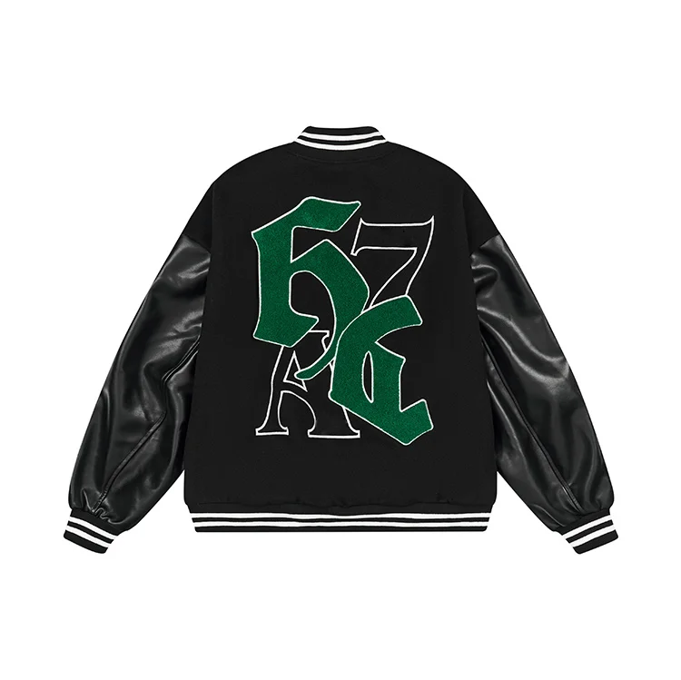 Men's Baseball Jacket Leather Sleeve With Chenille And Print_voghion.com
