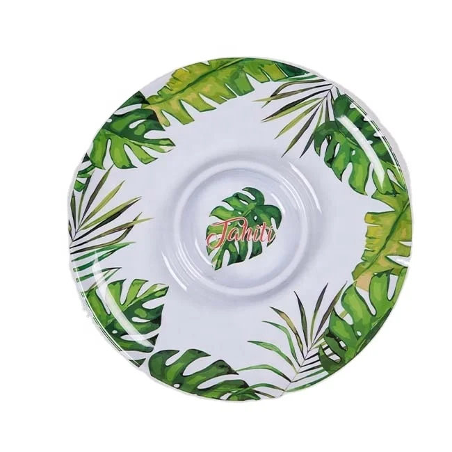 Free Sample Custom Made Big Round Plastic Snack Food Serving Trays Safe Food Grade Melamine Dip and Chip Tray