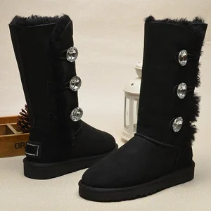 Women's Winter Snow Boots, Warm Wool Thick Sole Anti Slip Midsole Sliding Cover Warm Classic Three Button Snow Boots