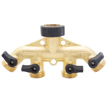 Factory Tools Water Supplies Brass 4 Way Coupling Hose Connectors Quick Connector Garden Hose Splitter