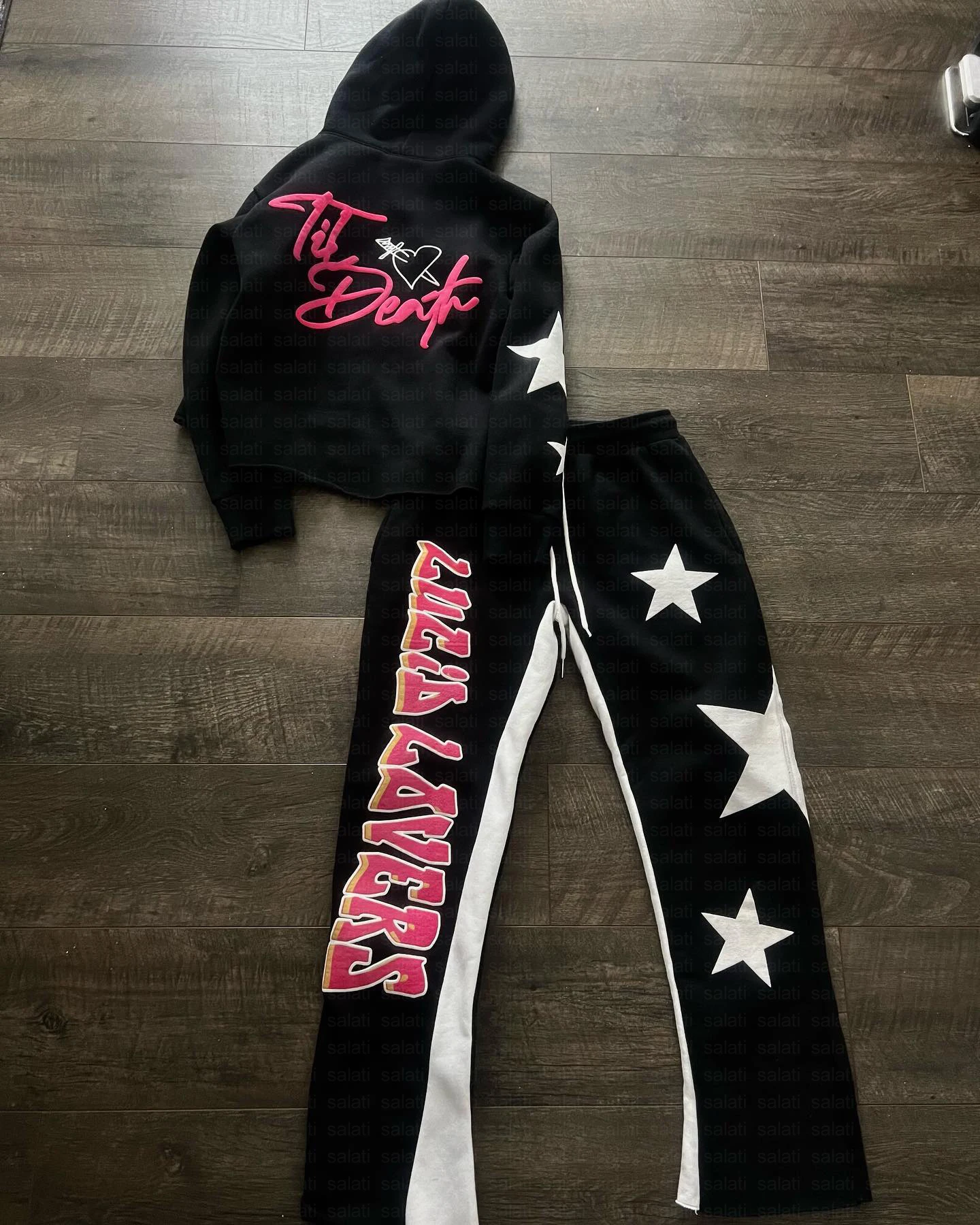 Custom 3D Puff Print Tracksuits Oversized Heavyweight French Terry Sweatsuits Men Jogger Flared Sweatpants and Hoodie Set Unisex gallery 8