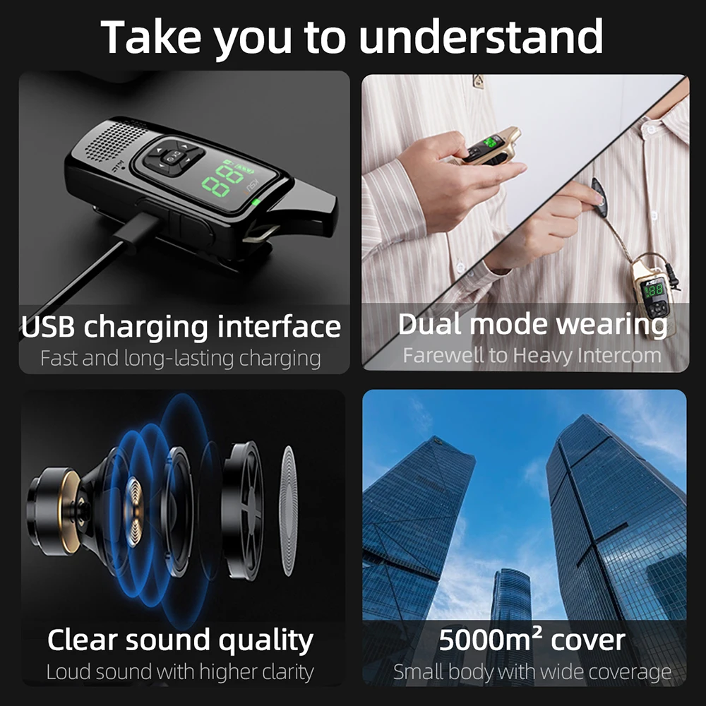 KSUN V6 USB Charging PTT Mini Walkie Talkie Hidden Display UHF Two Way Radio