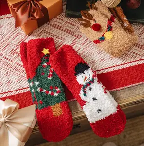 Fuzzy Christmas Socks Plush Slipper Socks Holiday Indoor Sleeping Winter Warm Fluffy Cozy Crew Socks for Women