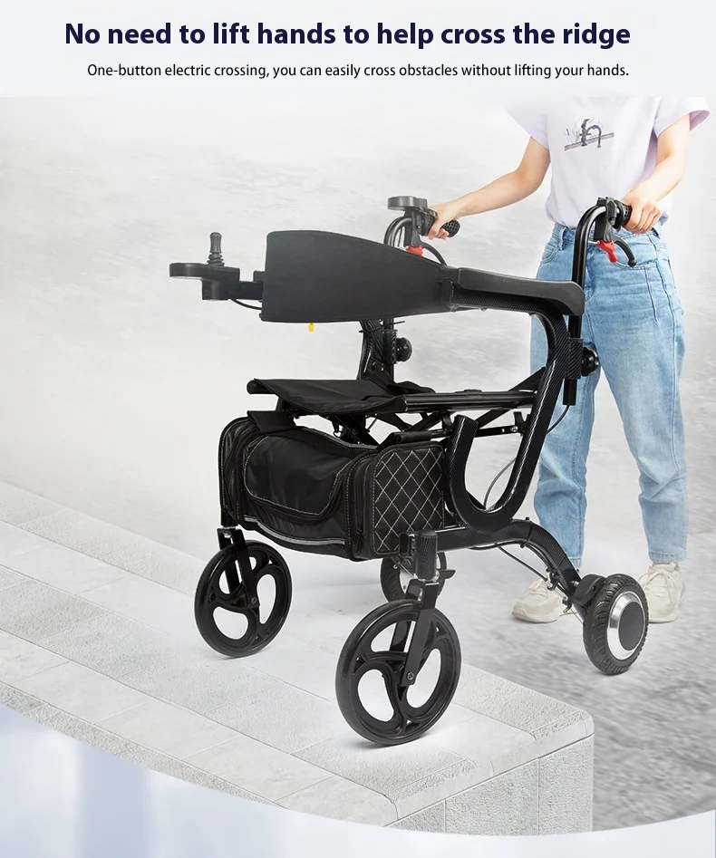 product 5 in 1 electric rollator walker wheelchair for elderly 120kg senior chair  mobility walker and shopping cart for adults-11