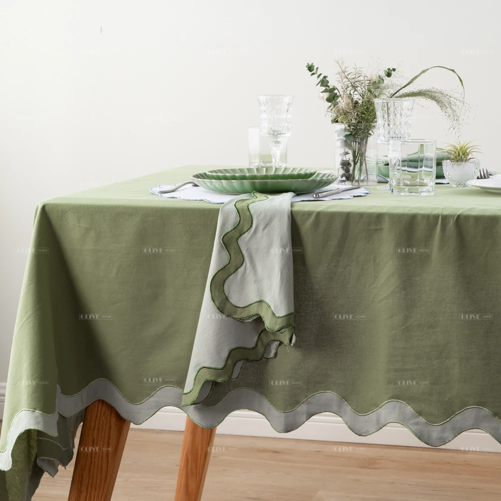 Tablecloth Linens Embroidery Handmade Boho Scallop Trim Clothing Manufacturers Table Cloth Protector Cover for Home Decor