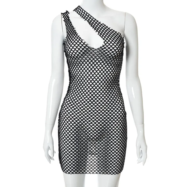 Sexy See-through Fishnet Mini Summer Dress Women's Bikini Beach Party  Clubwear Mesh Dress