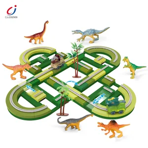 Chengji Dino Track Play Set Educational Diy Assembly Four-leaf Clover Blocks Runway Racing Car Electric Dinosaur Variable Track